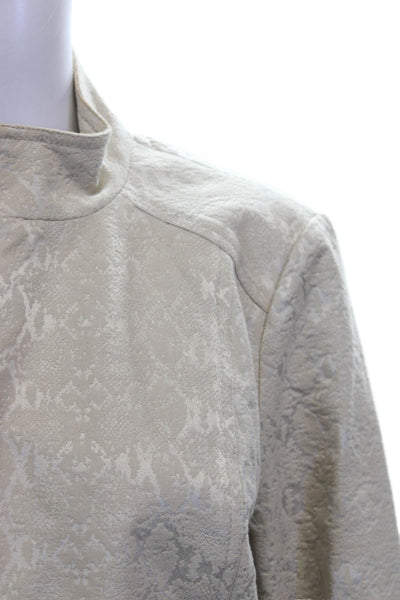 St. John Women Ivory Animal Print Basic Jacket Long Sleeve Zip Size 10