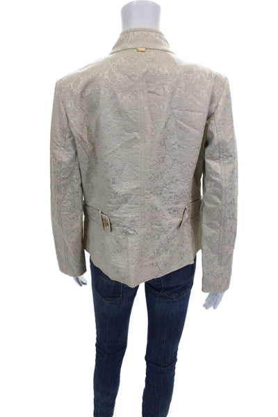 St. John Women Ivory Animal Print Basic Jacket Long Sleeve Zip Size 10