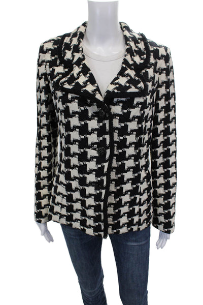 St. John Collection Women Basic Black Check Wool Blend Button Jacket Size 8