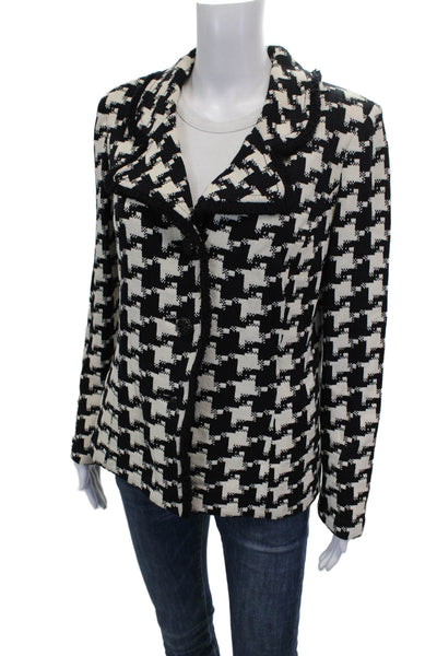 St. John Collection Women Basic Black Check Wool Blend Button Jacket Size 8