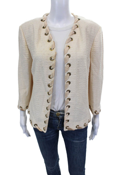 St. John Collection Womens Basic Jacket Ivory Knit Lace Up Long Sleeve Size M