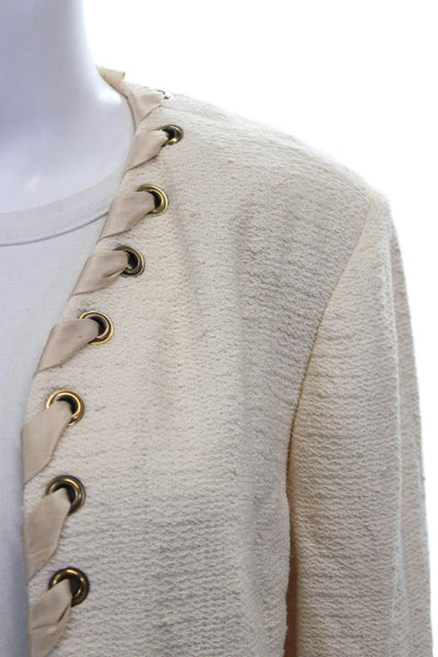 St. John Collection Womens Basic Jacket Ivory Knit Lace Up Long Sleeve Size M