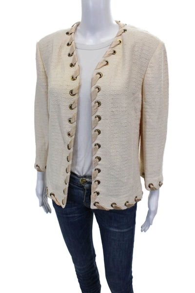 St. John Collection Womens Basic Jacket Ivory Knit Lace Up Long Sleeve Size M