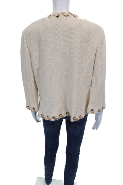 St. John Collection Womens Basic Jacket Ivory Knit Lace Up Long Sleeve Size M