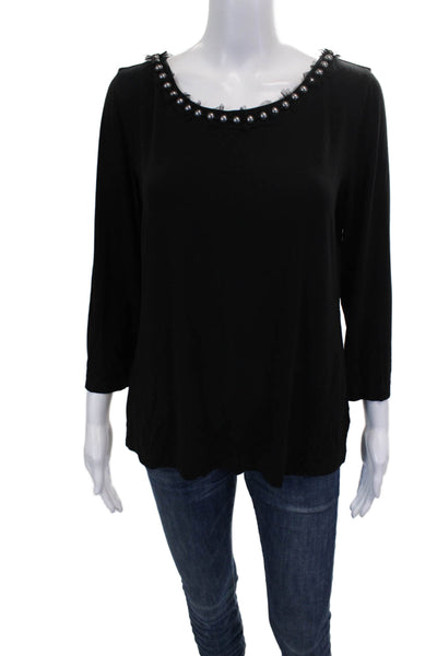 St. John Womens T-Shirt Black Scoop Neck 3/4 Sleeve Viscose Spandex Size M