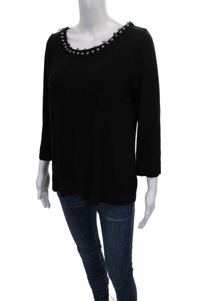 St. John Womens T-Shirt Black Scoop Neck 3/4 Sleeve Viscose Spandex Size M