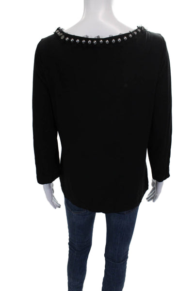 St. John Womens T-Shirt Black Scoop Neck 3/4 Sleeve Viscose Spandex Size M