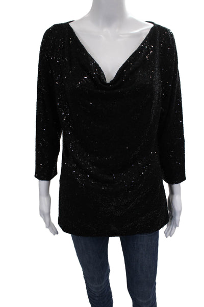Eileen Fisher Womens Silk Cowl Neck Tunic Blouse Black 3/4 Sleeve Size M