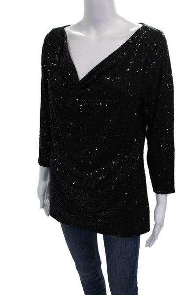 Eileen Fisher Womens Silk Cowl Neck Tunic Blouse Black 3/4 Sleeve Size M
