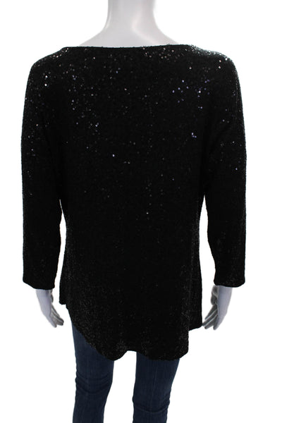Eileen Fisher Womens Silk Cowl Neck Tunic Blouse Black 3/4 Sleeve Size M