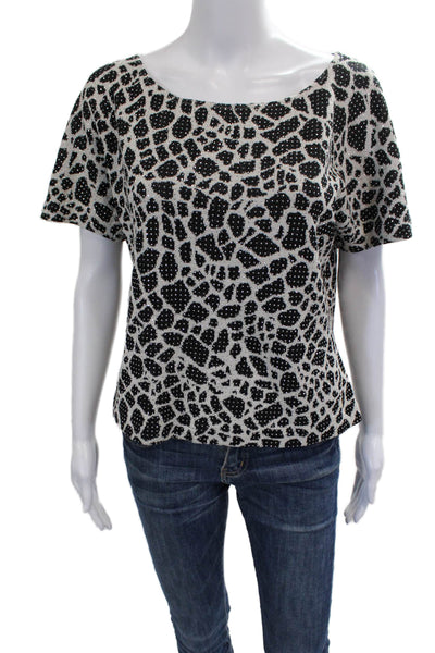 St. John Womens Black Animal Print Scoop Neck Wool T-Shirt Size M