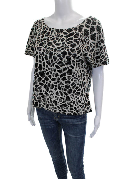 St. John Womens Black Animal Print Scoop Neck Wool T-Shirt Size M
