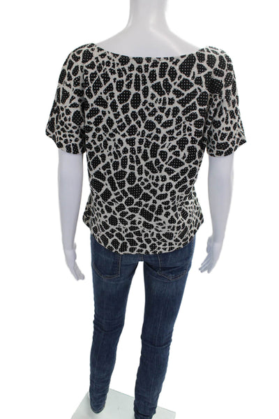 St. John Womens Black Animal Print Scoop Neck Wool T-Shirt Size M