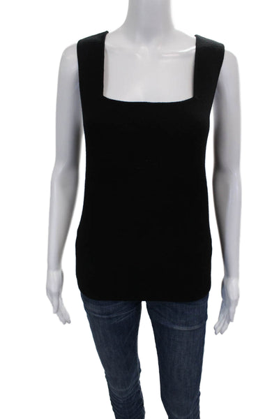 Dana Buchman Women Black Merino Wool Square Neck Sleeveless Tank Size L