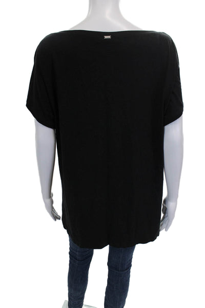 St. John Women Tunic Black Rayon Boat Neck Short Sleeve Zebra Size M