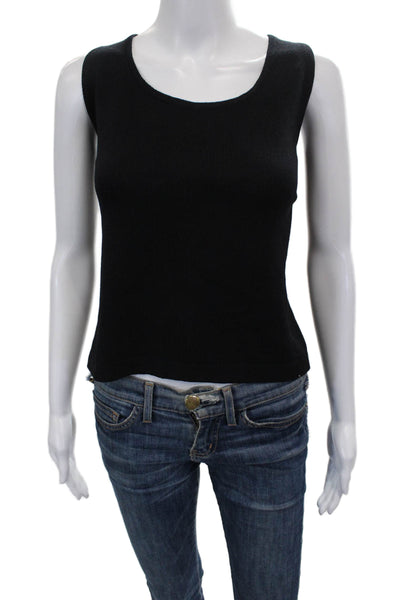St. John Basics Womens Black Viscose Scoop Neck Sleeveless Basic Tank Size M