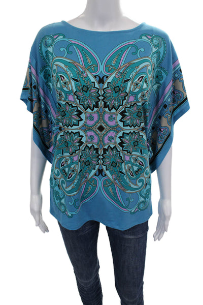 Michael Michael Kors Womens Tunic Blouse Blue Paisley Short Sleeve Size M