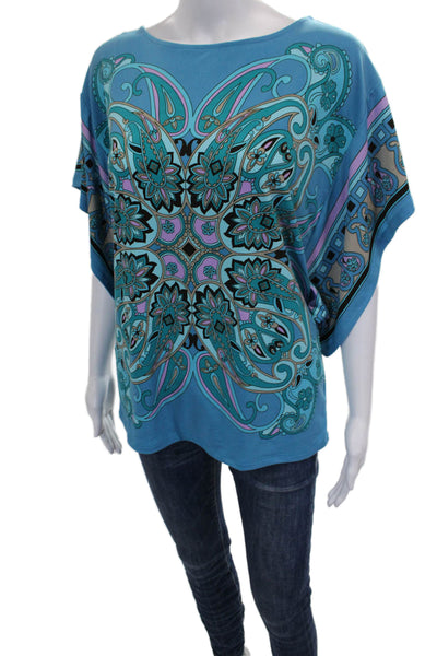 Michael Michael Kors Womens Tunic Blouse Blue Paisley Short Sleeve Size M