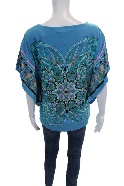 Michael Michael Kors Womens Tunic Blouse Blue Paisley Short Sleeve Size M