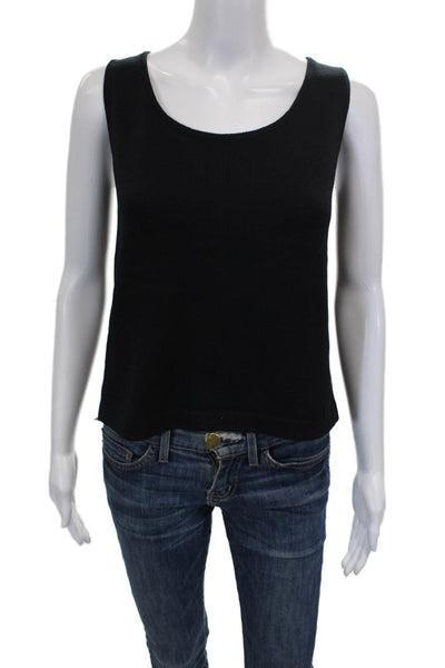 St. John Women Black Wool Blend Scoop Neck Sleeveless Basic Tank Size M