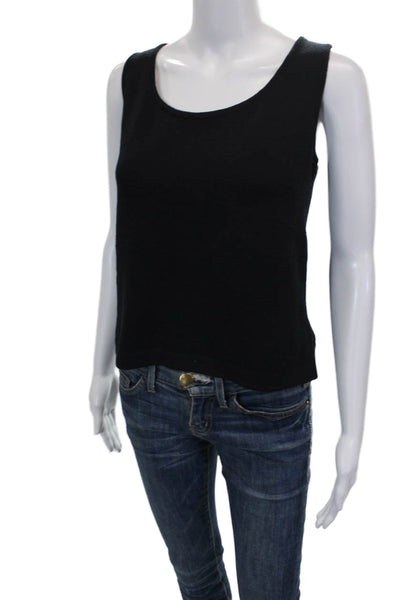 St. John Women Black Wool Blend Scoop Neck Sleeveless Basic Tank Size M