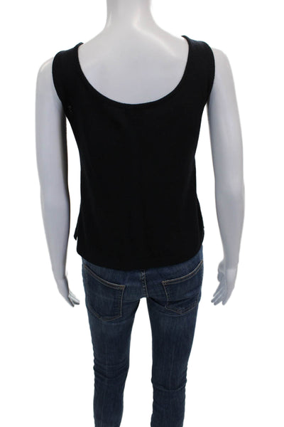 St. John Women Black Wool Blend Scoop Neck Sleeveless Basic Tank Size M
