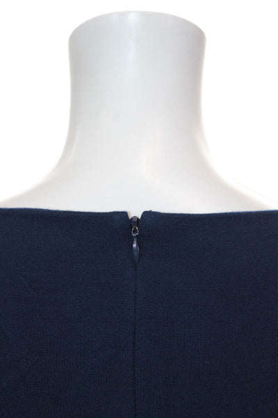 St. John Women Sheath Dress Blue Knit Boat Neck Long Sleeve Short Zip Size 8