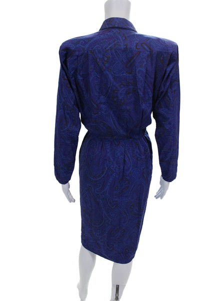 St Gillian Kay Unger Women Wrap Dress Blue Silk V-Neck Paisley Size 4