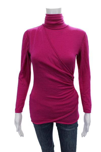 Ungaro Womens Wool Turtleneck Long Sleeve Basic Blouse Pink Button Size S
