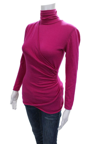 Ungaro Womens Wool Turtleneck Long Sleeve Basic Blouse Pink Button Size S