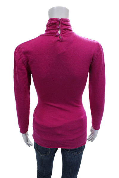 Ungaro Womens Wool Turtleneck Long Sleeve Basic Blouse Pink Button Size S
