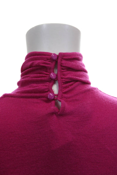Ungaro Womens Wool Turtleneck Long Sleeve Basic Blouse Pink Button Size S