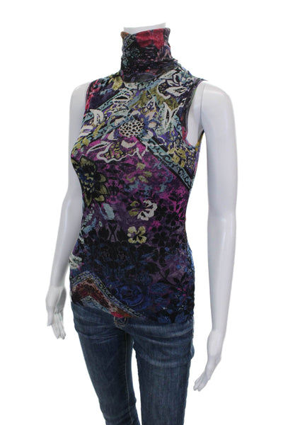 Fuzzi Women Basic Floral Turtleneck Sleeveless Tank Multicolor Size XS