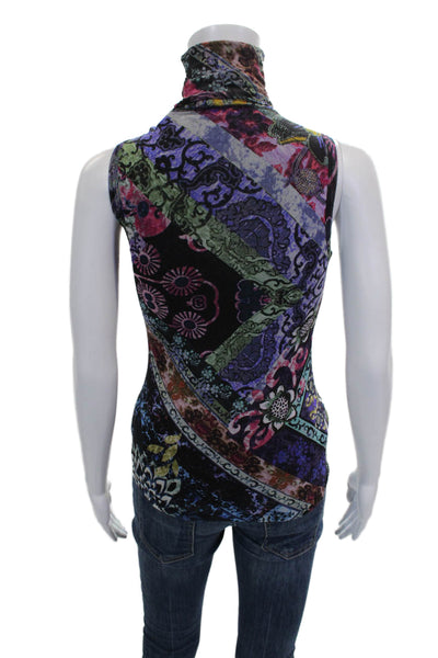 Fuzzi Women Basic Floral Turtleneck Sleeveless Tank Multicolor Size XS