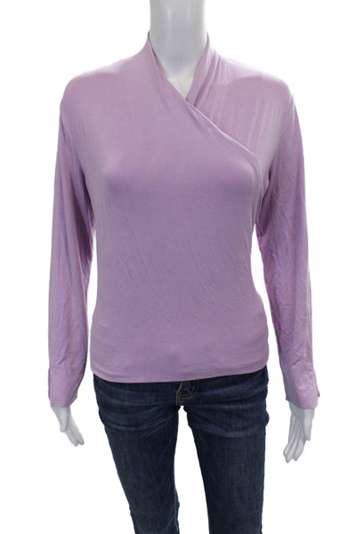 Escada Womens Jersey V-Neck Rayon Long Sleeve Pullover Blouse Purple Size 40