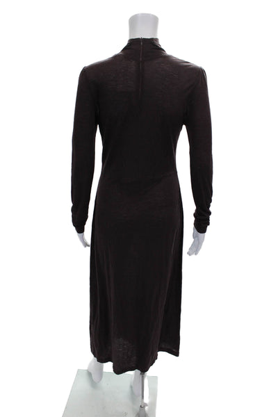 LK Bennett Womens Maxi Dress Brown Mock Neck Long Sleeve Zip Size 4
