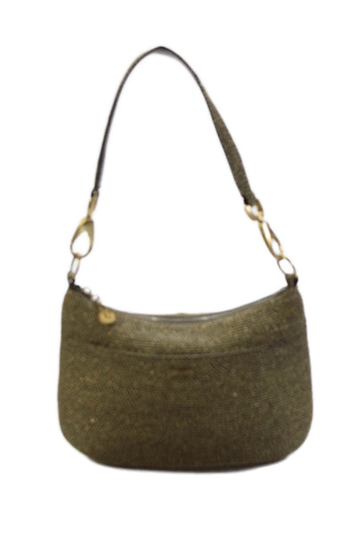 Eric Javits Womens Metallic Zip Up Shoulder Bag Gold