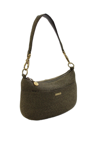 Eric Javits Womens Metallic Zip Up Shoulder Bag Gold