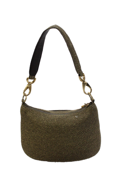 Eric Javits Womens Metallic Zip Up Shoulder Bag Gold