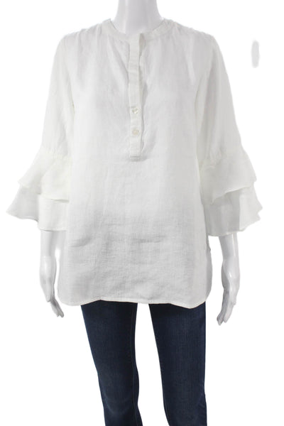 Madison Mathews Womens White Linen Henley Tunic 3/4 Sleeve Size XS