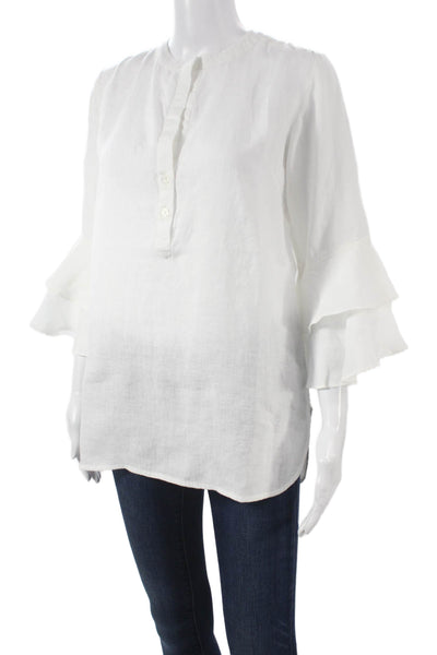 Madison Mathews Womens White Linen Henley Tunic 3/4 Sleeve Size XS