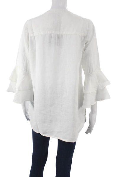 Madison Mathews Womens White Linen Henley Tunic 3/4 Sleeve Size XS