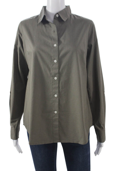 Madison Mathews Women Basic Green Cotton Collared Button Up Long Sleeve Size S