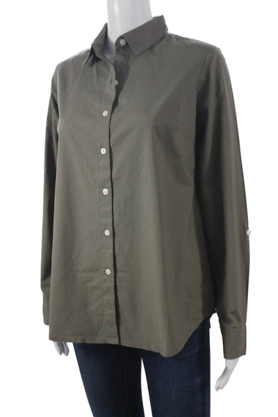 Madison Mathews Women Basic Green Cotton Collared Button Up Long Sleeve Size S