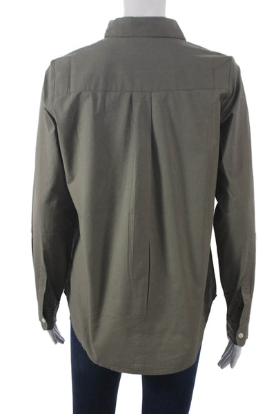 Madison Mathews Women Basic Green Cotton Collared Button Up Long Sleeve Size S