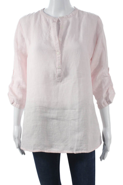 Madison Mathews Womens Linen Henley Tunic Blouse Pink 3/4 Sleeve Size S