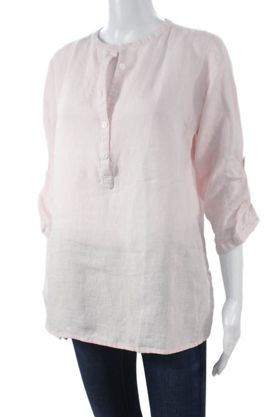 Madison Mathews Womens Linen Henley Tunic Blouse Pink 3/4 Sleeve Size S