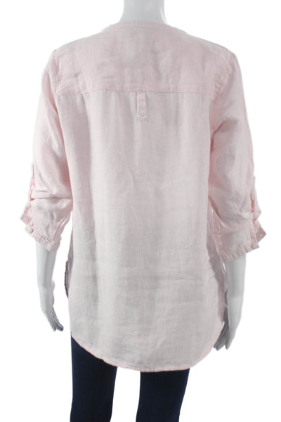 Madison Mathews Womens Linen Henley Tunic Blouse Pink 3/4 Sleeve Size S