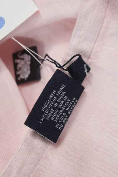 Madison Mathews Womens Linen Henley Tunic Blouse Pink 3/4 Sleeve Size S