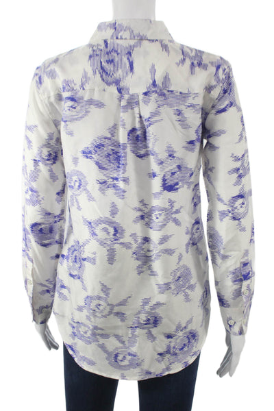 Equipment Femme Women Silk Floral Collared Button-Up 3/4 Sleeve White Size XS